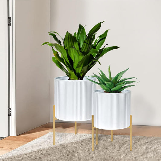 ARNIS Modern Plant Pots Set of 2 Large Planters with Stand