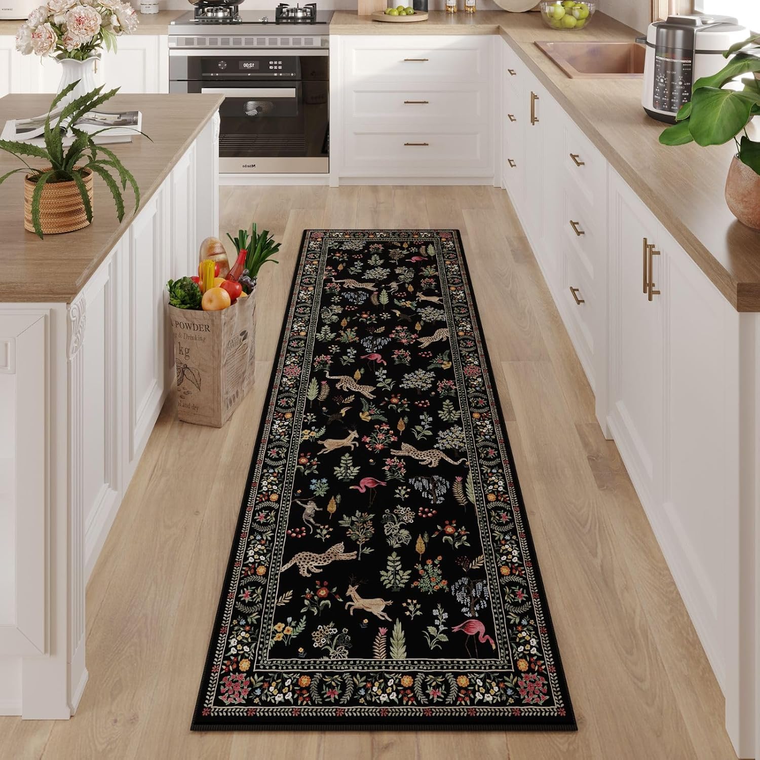 Runner Rug for Kitchen Non Slip 2ft 6in'x8ft Washable Floral Design