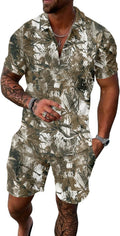 UOUA Mens Summer Track Suits 2 Piece Shorts Sets - Stylish 1/4 Zip