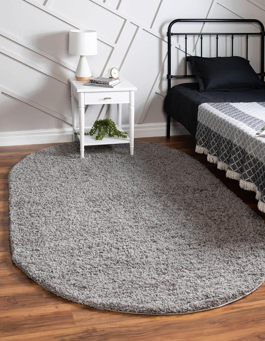 Unique Loom Solid Shag Collection Area Rug in Cloud Gray