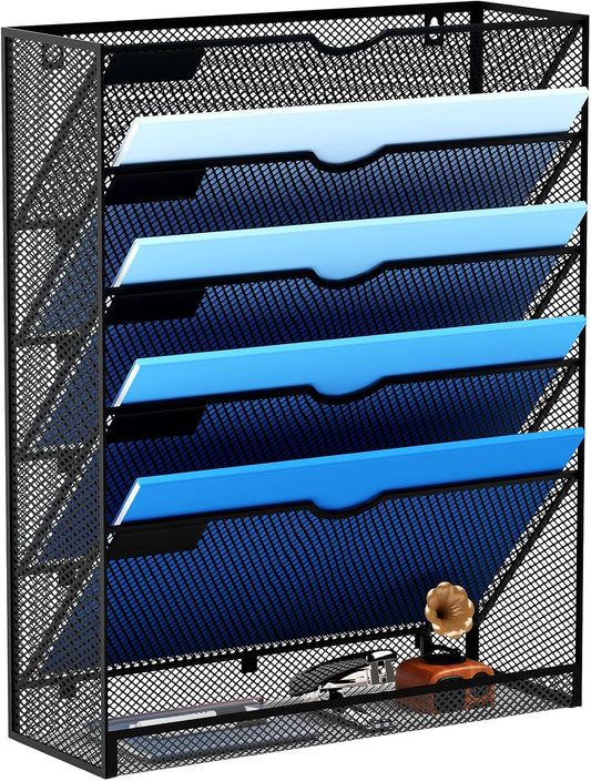6 Tier Hanging Wall File Organizer - Black