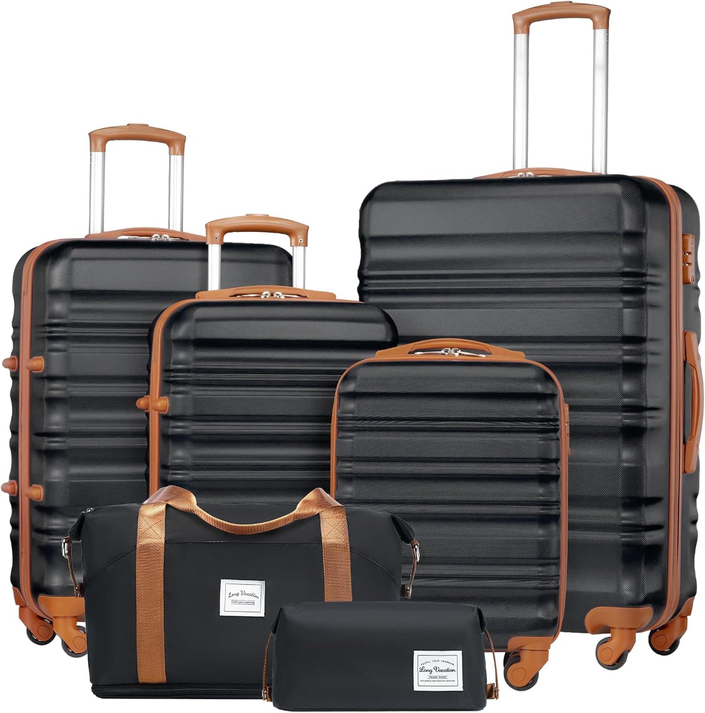 LONG VACATION 6 Piece Luggage Set with Hardshell and Spinner Wheels