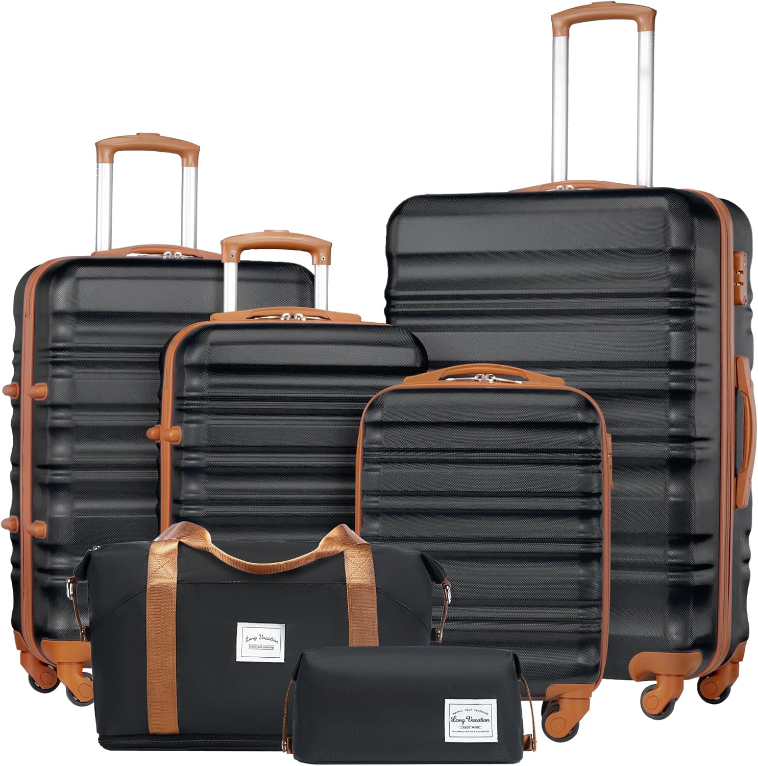 LONG VACATION 6 Piece Luggage Set with Hardshell and Spinner Wheels