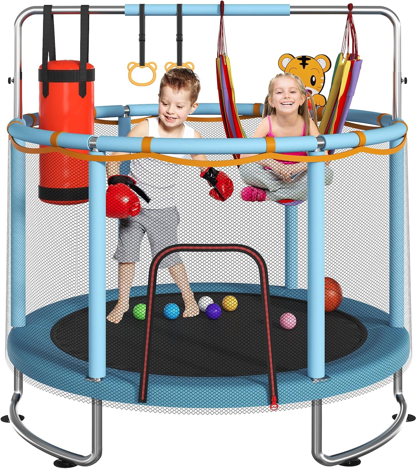 Trampoline for Kids with Adjustable Bar and Safety Net for Fun