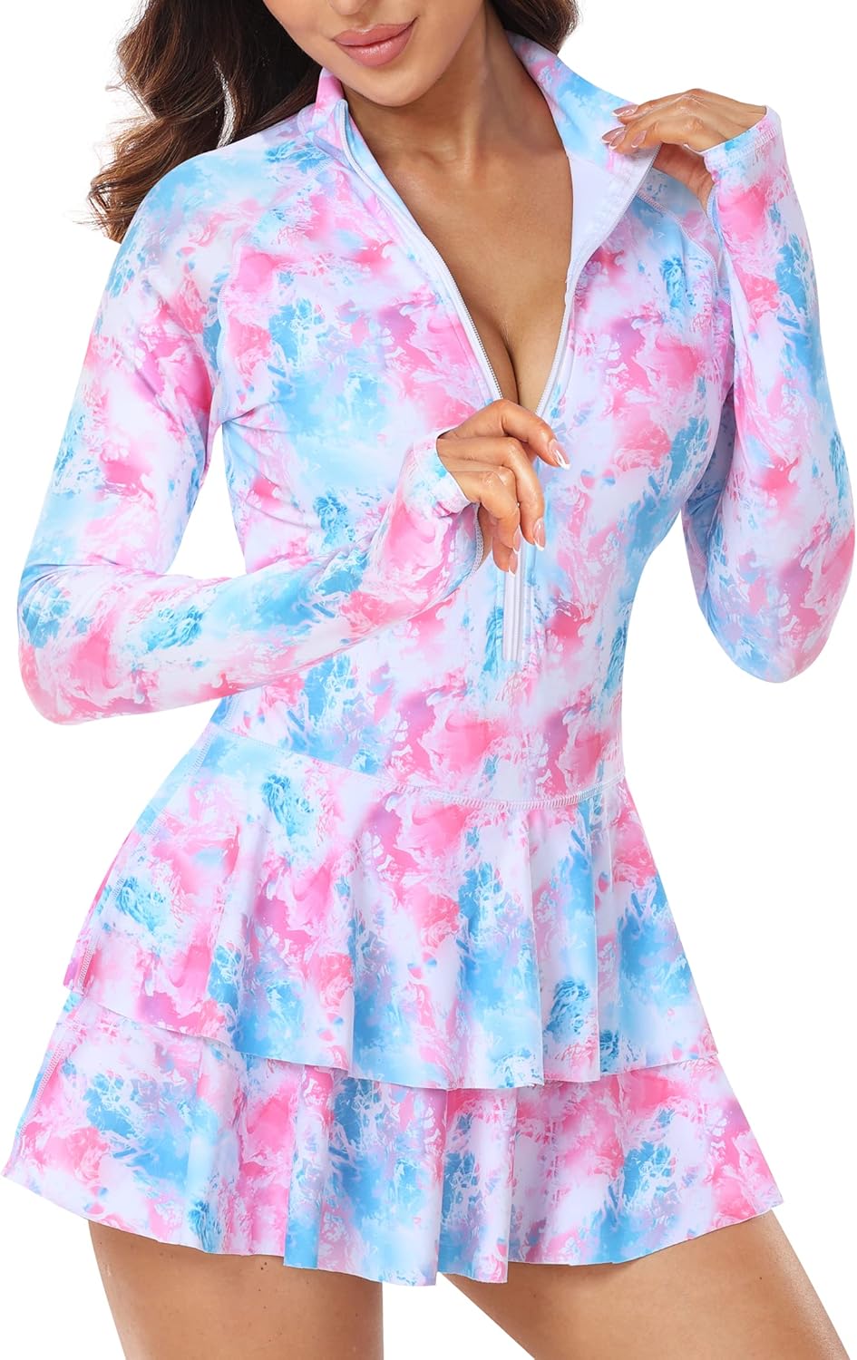 UNIQUEBELLA Rash Guard for Women - Modest Long Sleeve Swimsuit