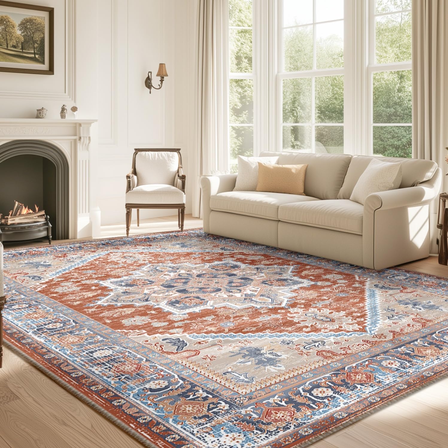 Vintage Print 8x10 Area Rugs for Living Room Soft Non Slip