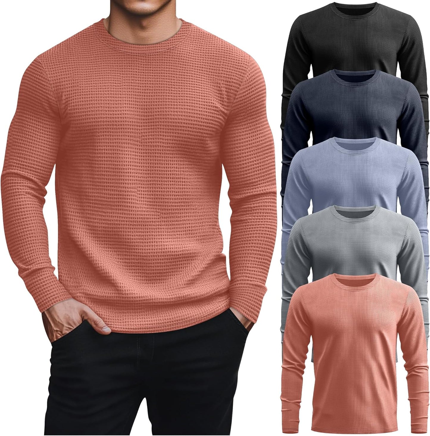 5 Pack Thermal Waffle Shirts for Men - Comfortable Casual Wear