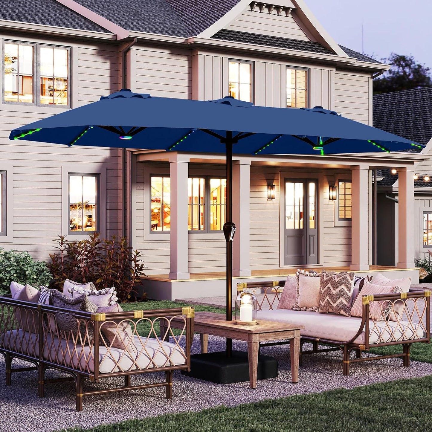 15FT Patio Umbrella with Solar Lights for Outdoor Spaces
