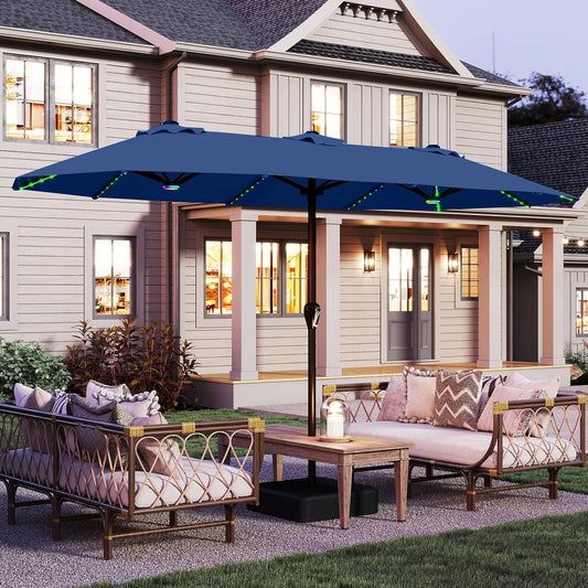 15FT Patio Umbrella with Solar Lights for Outdoor Spaces