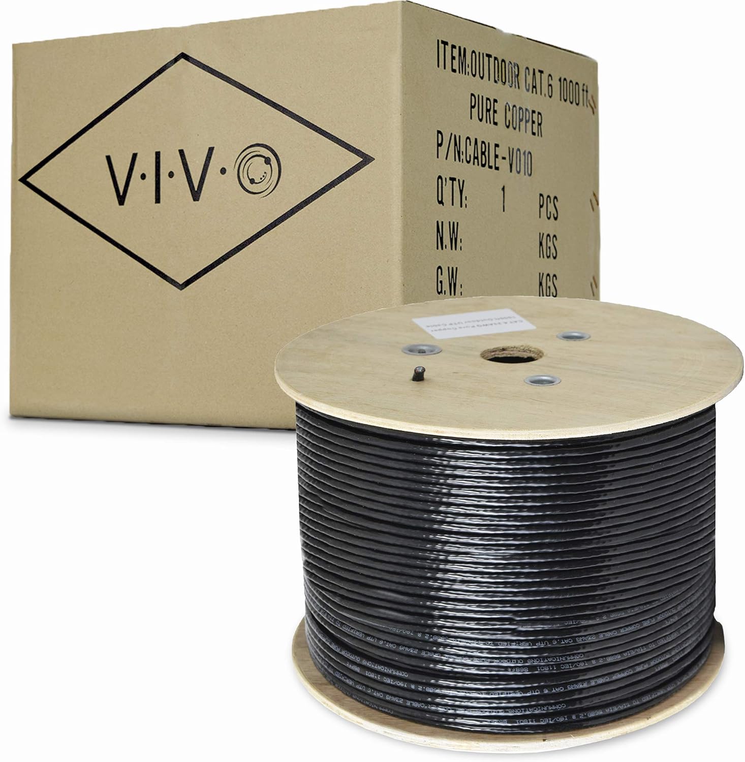 VIVO Full Copper 1,000 ft Cat6 Wire for Outdoor Ethernet Use