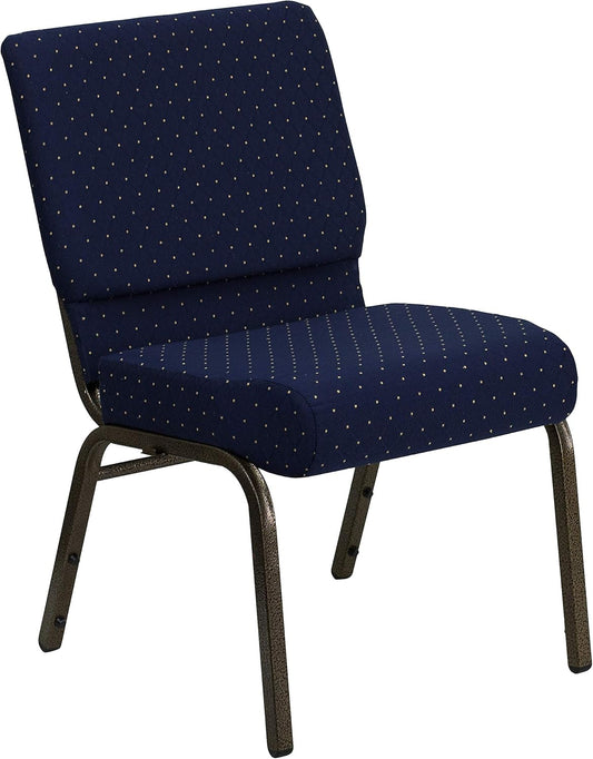 Comfortable Stacking Church Chair with Navy Blue Dot Pattern
