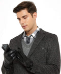 Mens Lambskin Leather Touchscreen Winter Driving Gloves - Warm Fit