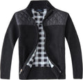 Boy's Full Zip Knitted Cardigan Sweater with Flannel Lining - Warm
