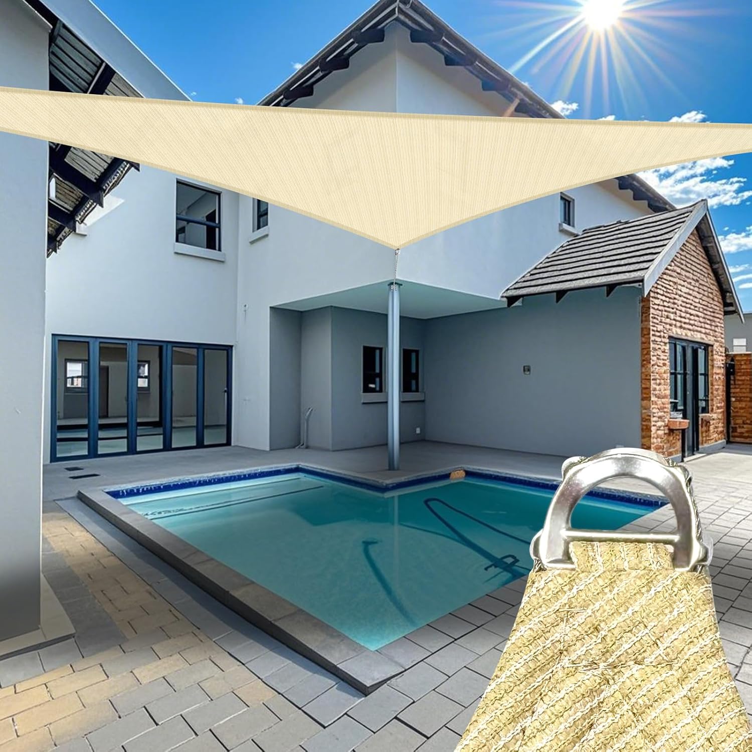 Reinforced 23ft x 48ft x 53.2ft Custom Beige Sun Shade Sail Canopy