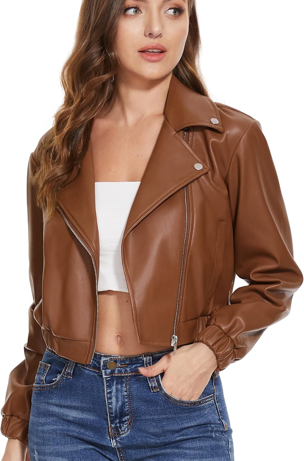 Fahsyee Faux Leather Jacket for Women - Stylish Biker Blazer
