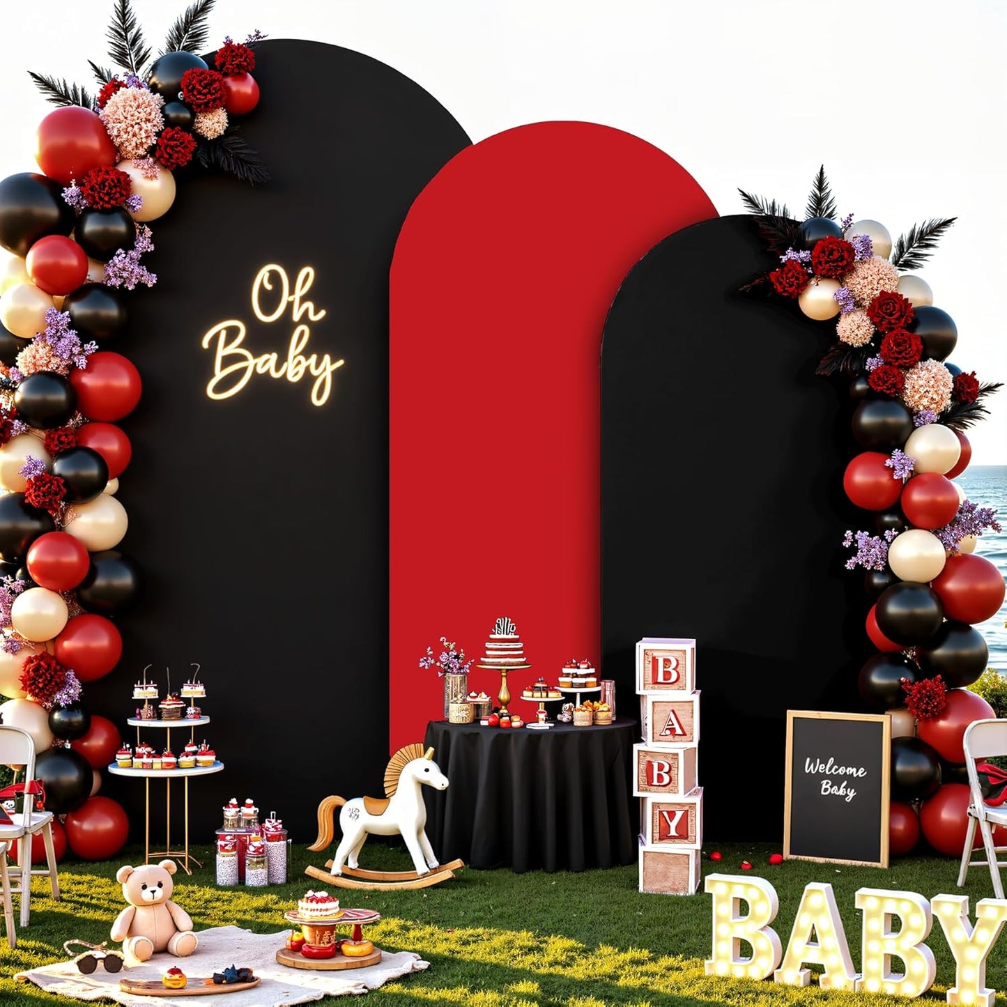 Black and Red Arch Backdrop Cover Set for Stunning Events