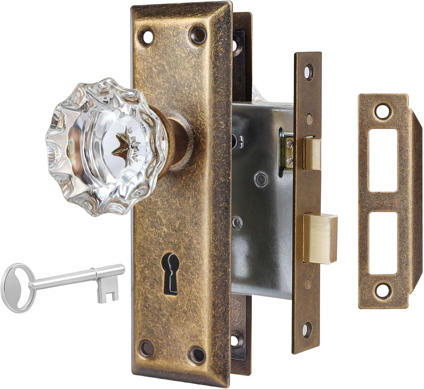 Upgraded Mortise Lock Set with Vintage Brass Crystal Knobs