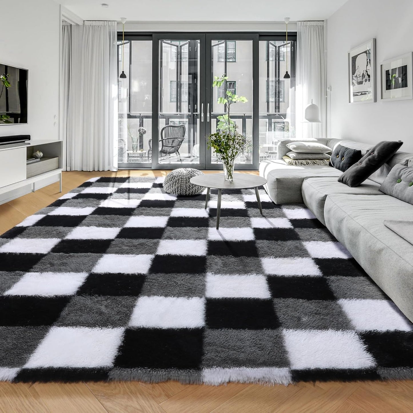 KICMOR 6x9 Area Rugs for Living Room, Soft Black White Grey