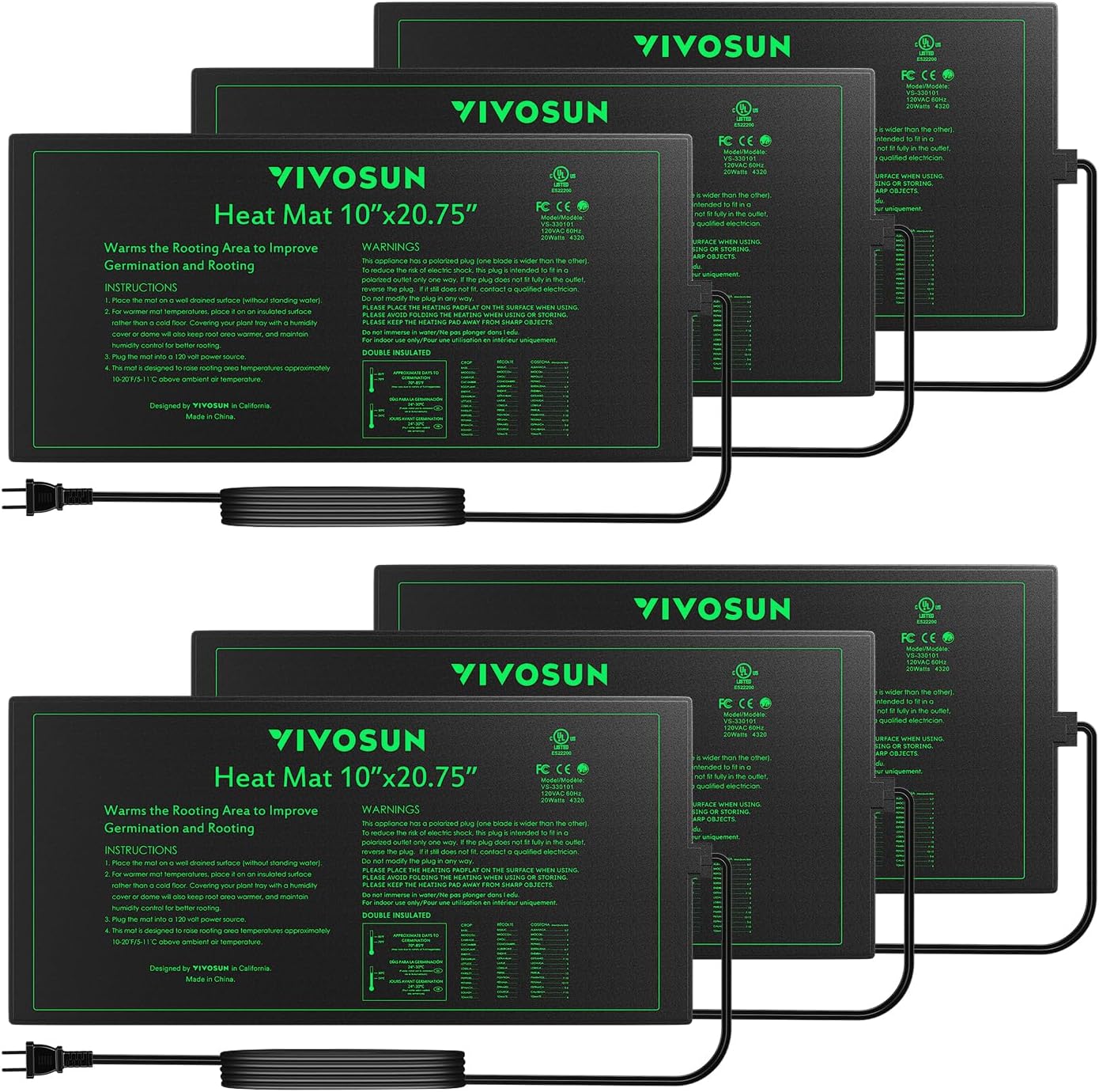 VIVOSUN 6-Pack Waterproof Seedling Heat Mat for Faster Germination