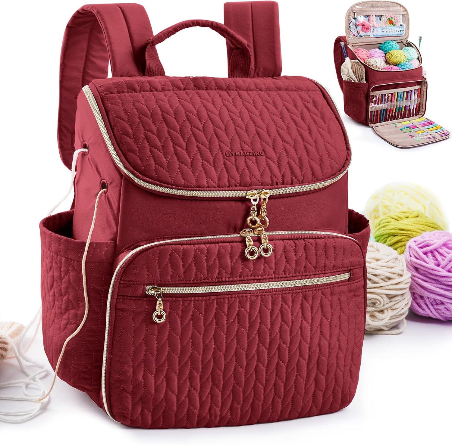 Large Crochet Backpack with 10 Pockets for Yarn Storage
