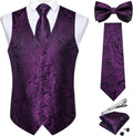 DiBanGu Men's Silk Paisley Vest and Necktie Set - Complete 6PC Formal