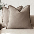 Linen Fringe Throw Pillow Covers Set of 2 24x24 in - Boho Farmhouse