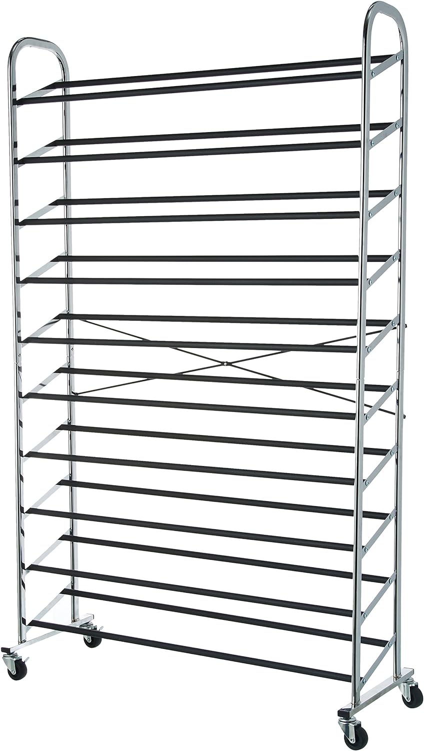 50-Pair Shoe Rack Organizer with Chrome Finish for Neat Storage