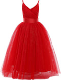 Red Tulle Flower Girls Spaghetti Strap Dress - Long A Line Gown