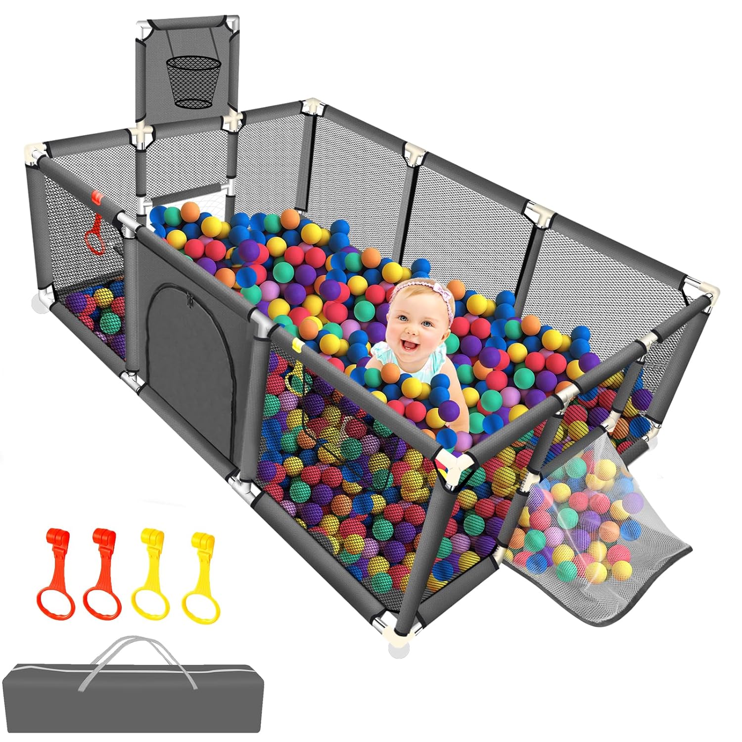 Large Baby Playpen with Basketball Hoop & Soccer Nets for Fun