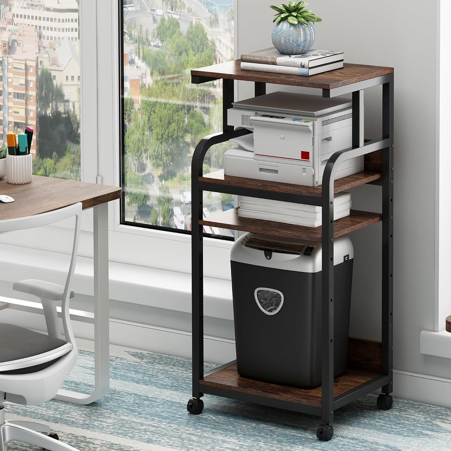 4-Tier Printer Stand with Adjustable Storage for Home Office