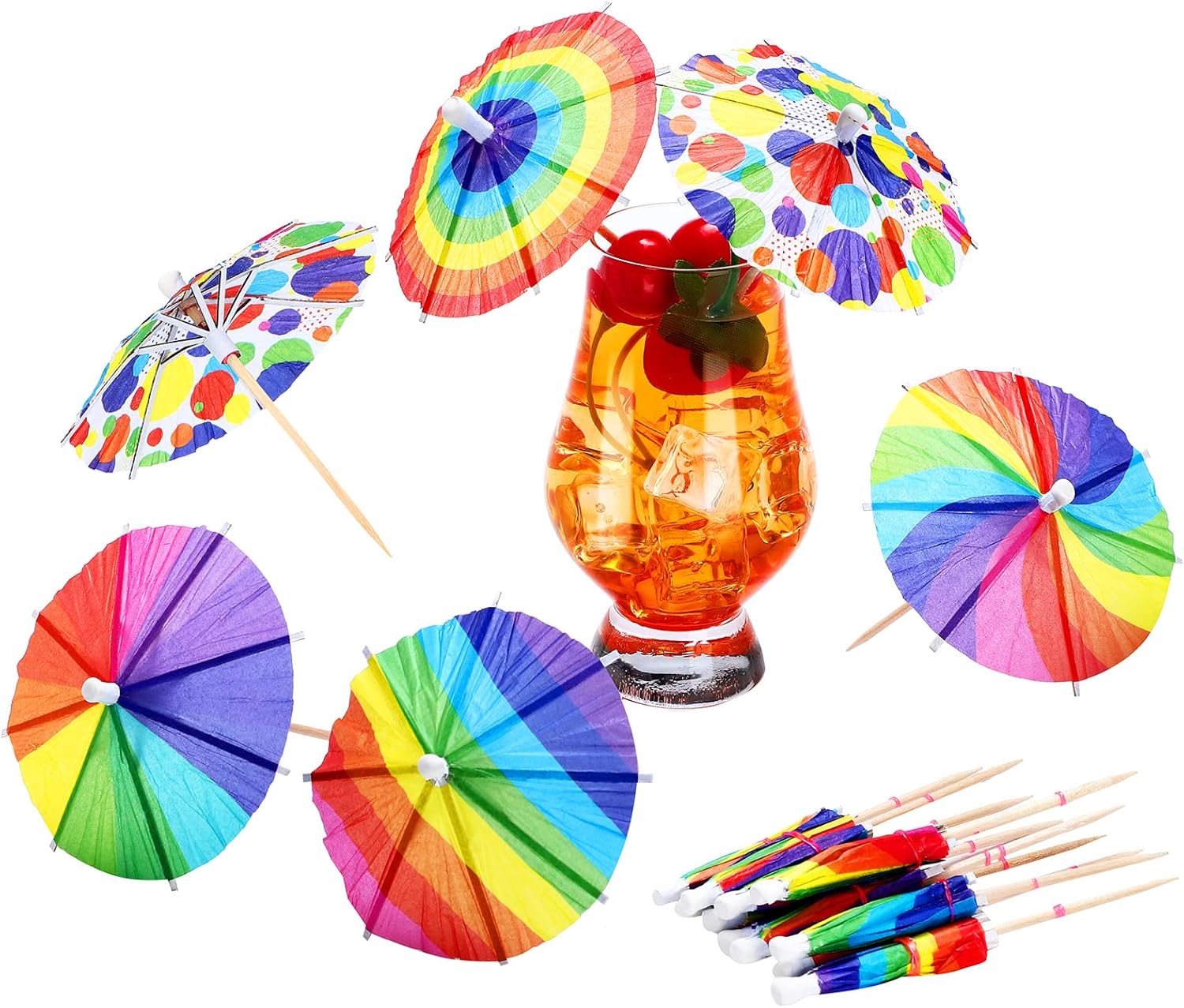 Hoolerry Rainbow Cocktail Umbrella Picks: Colorful Drink Decor