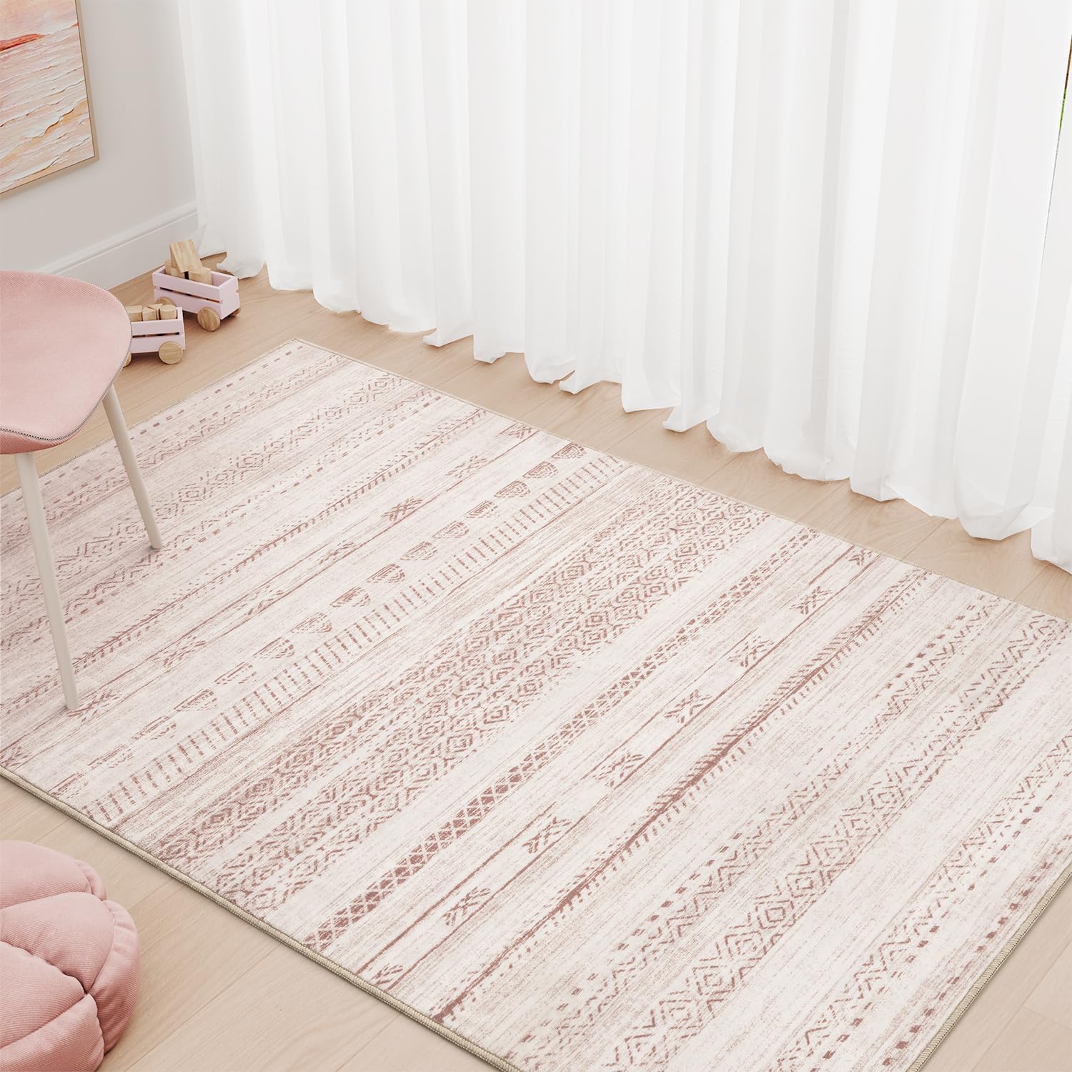3x5 Pink Area Rug - Ultra Soft Non Slip Boho Rug for Home