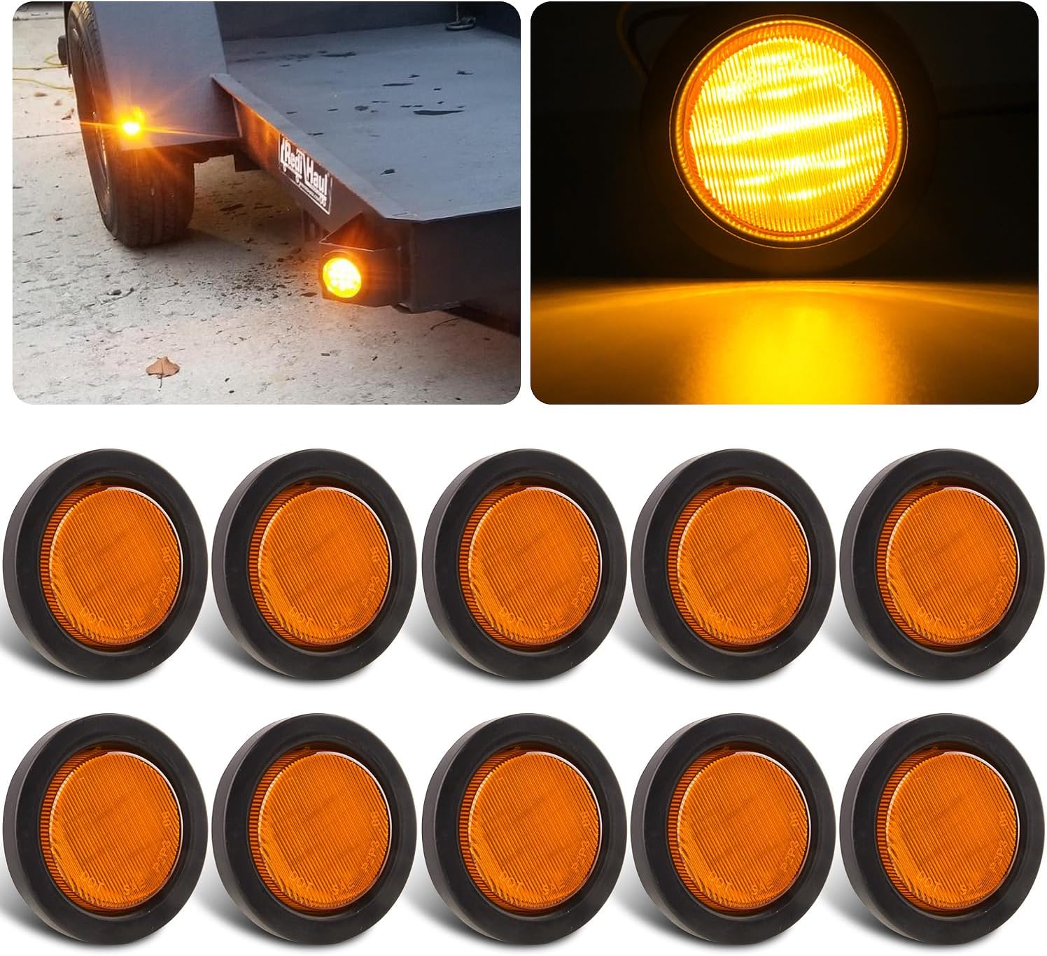 2.5 Inch Round Amber LED Marker Lights for Trailers - 10 Pack