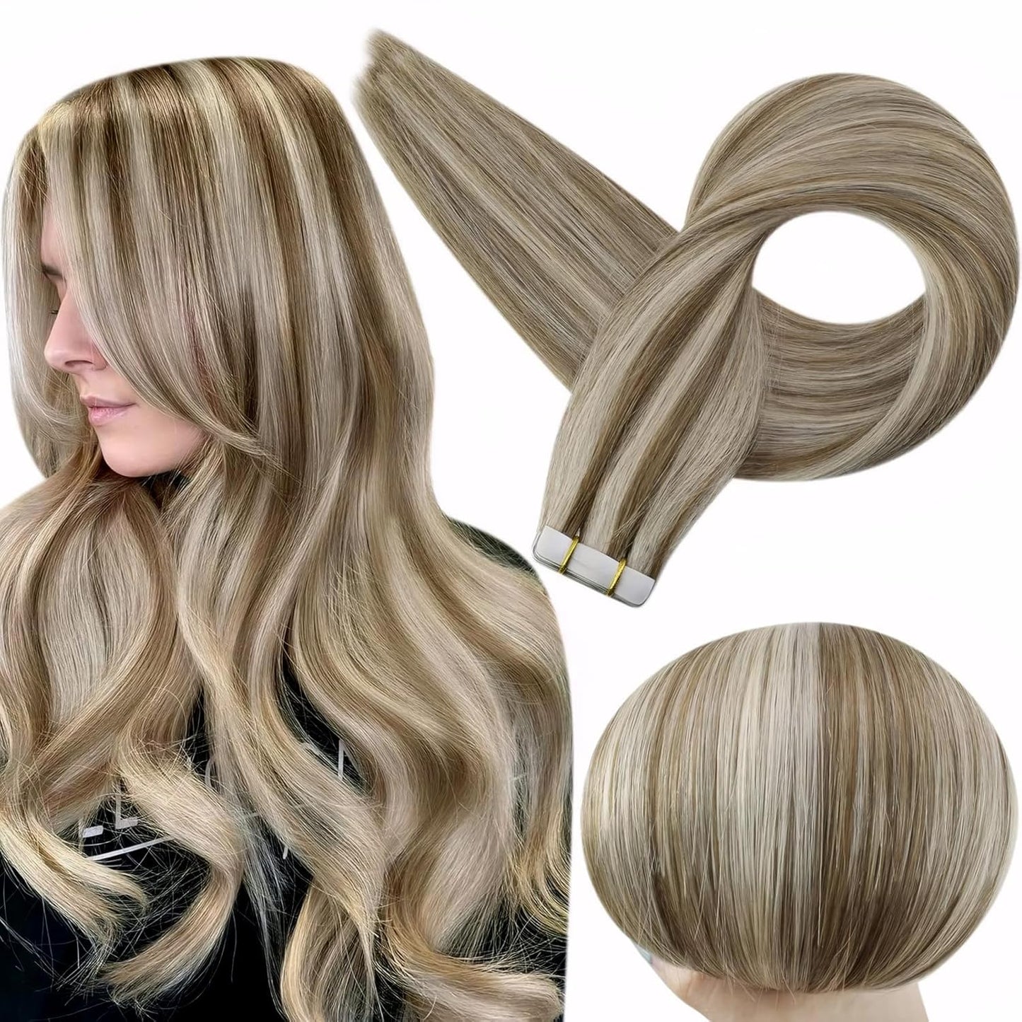 Full Shine Tape in Hair Extensions for Women 22 Inch Ash Brown