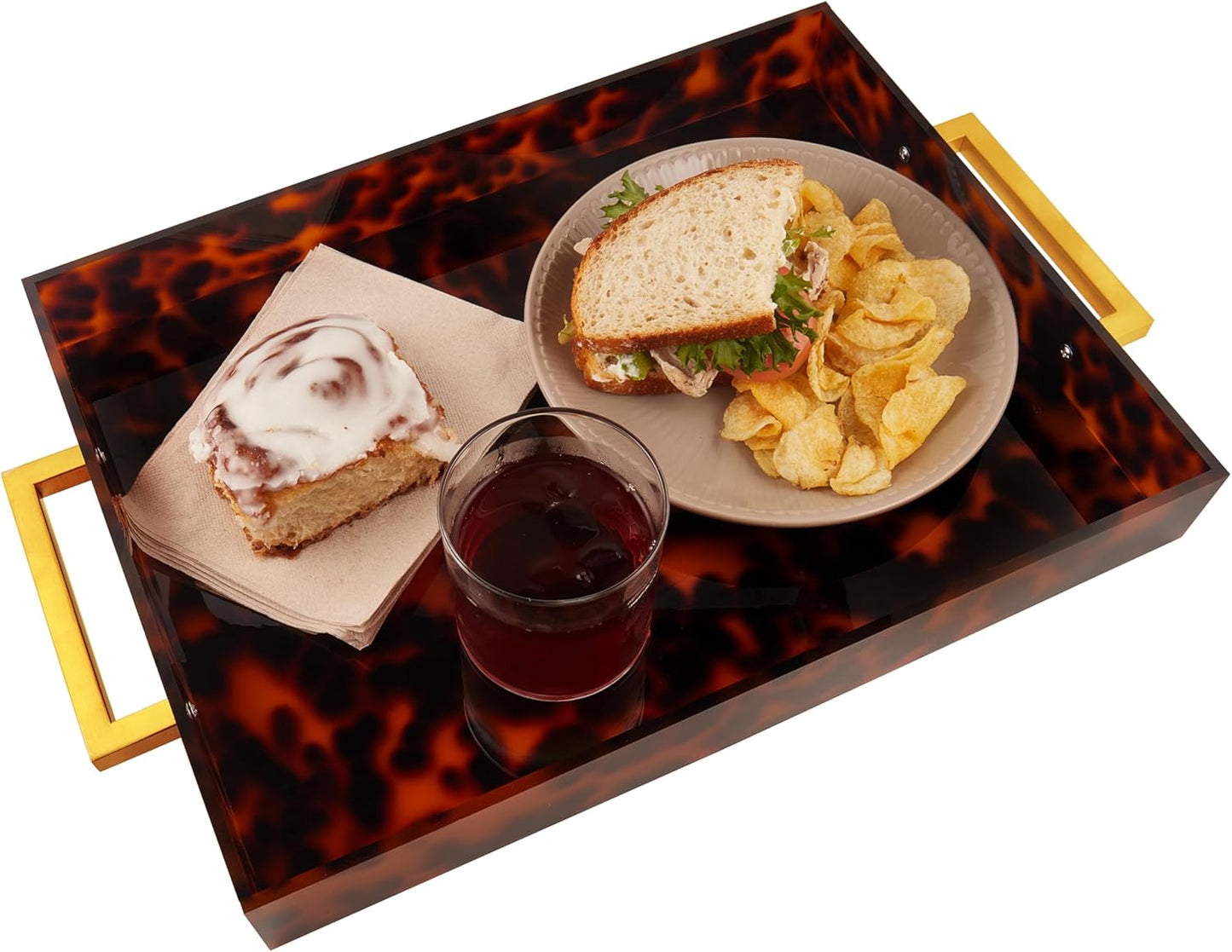 Acrylic Serving Tray with Gold Handles for Stylish Serving