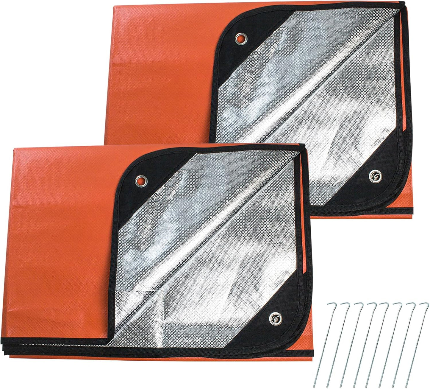 Insulated Thermal Emergency Blanket 2-Pack - All-Weather Car/Camping Gear, 60 x 82, Orange