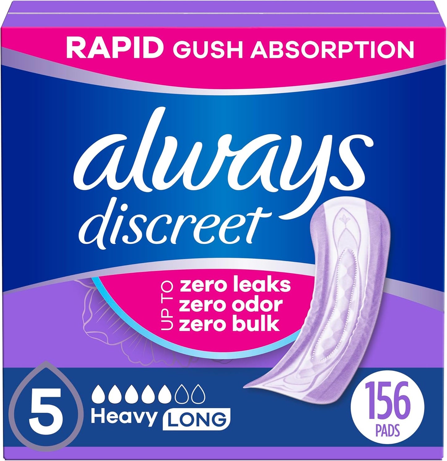 Always Discreet Adult Incontinence Pads for Women, Heavy Absorbency