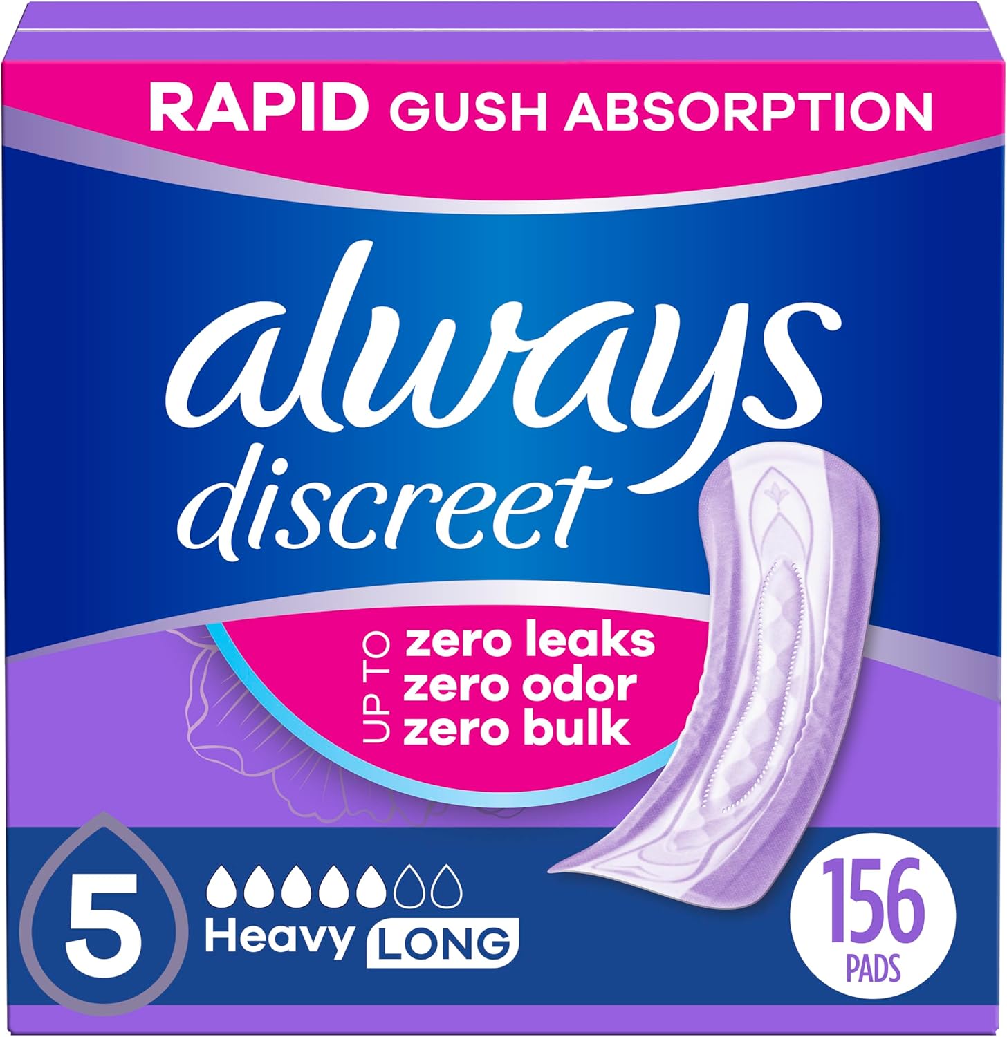 Always Discreet Adult Incontinence Pads for Women, Heavy Absorbency