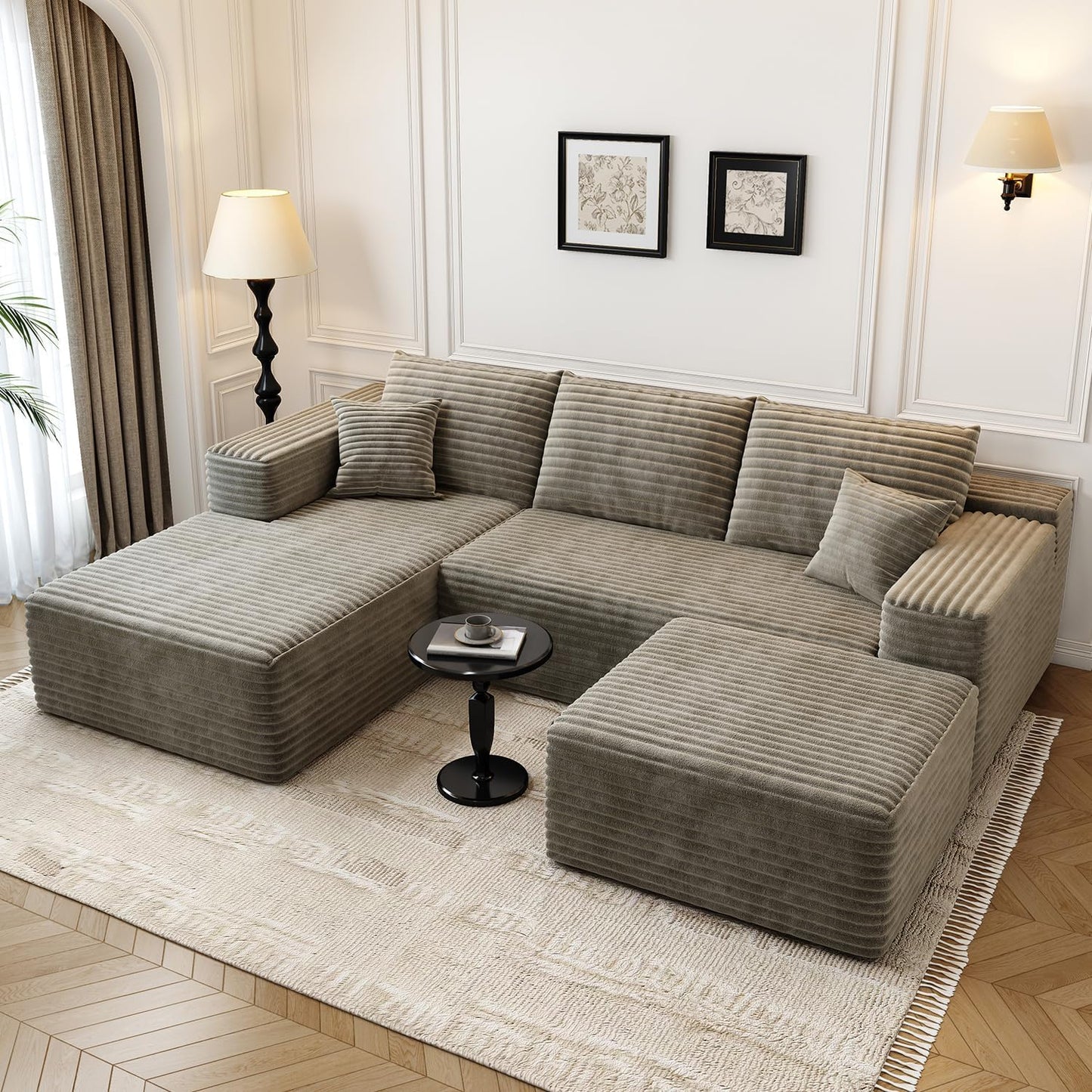 107.5in Cloud Modular Sectional Couch with Ottoman for Comfort
