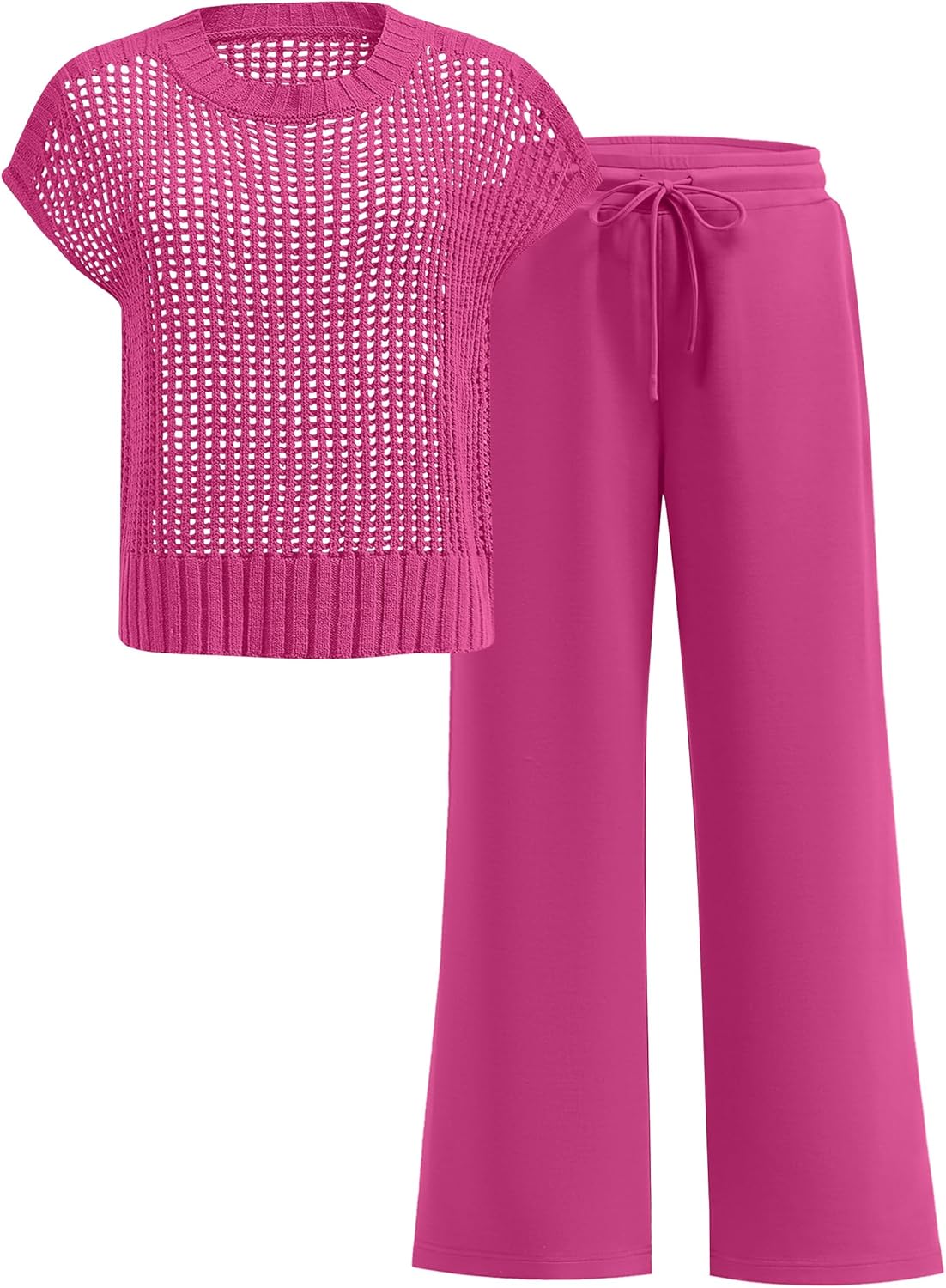 Stylish Women Two Piece Outfits Crochet Knit Sweater Set