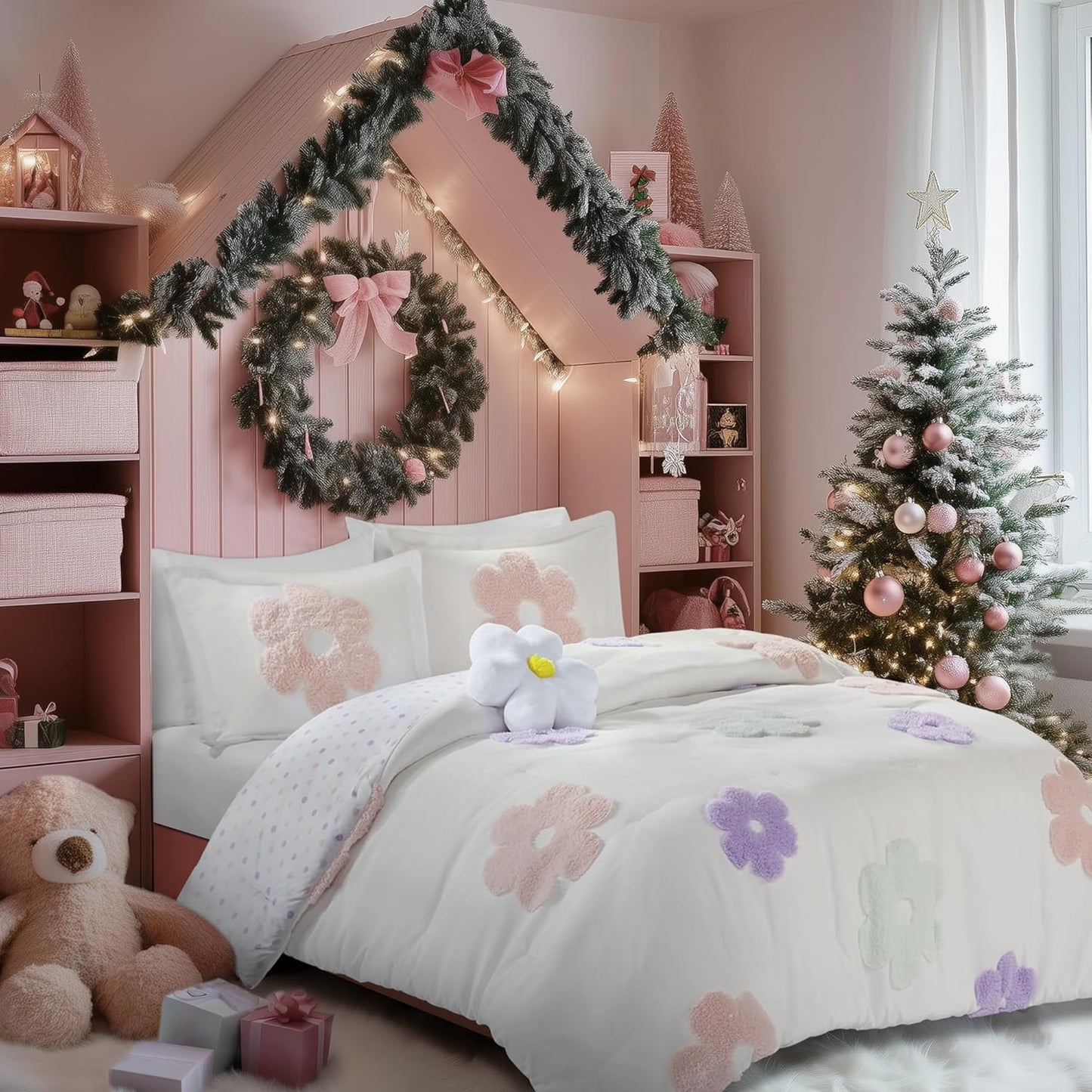 Intelligent Design Kids Twin Comforter Set for Girls - Floral Fun