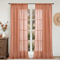 Terracotta Linen Curtains 90 in Length Semi Sheer Drapes - Rustic