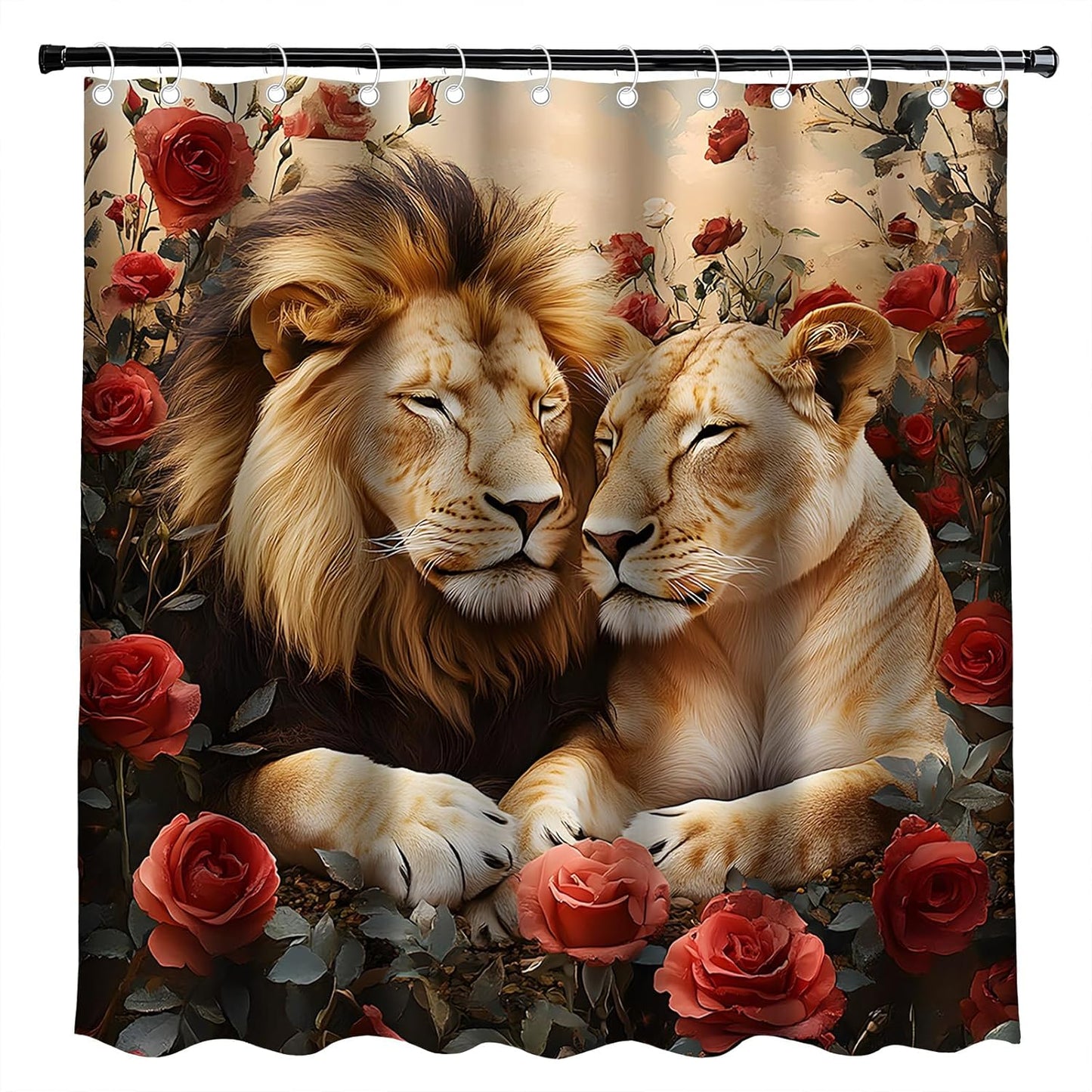 African Lion Valentine's Shower Curtain - Romantic Bath Decor