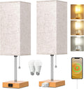 Table Lamp for Bedroom Set of 2 with 3 Color Modes and Outlets