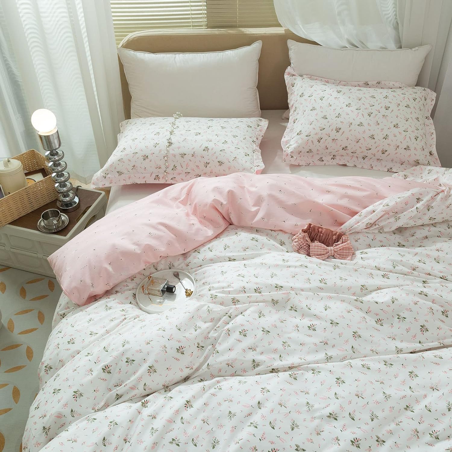 Mixinni Small Floral Print Duvet Cover Set for Full Size Beds