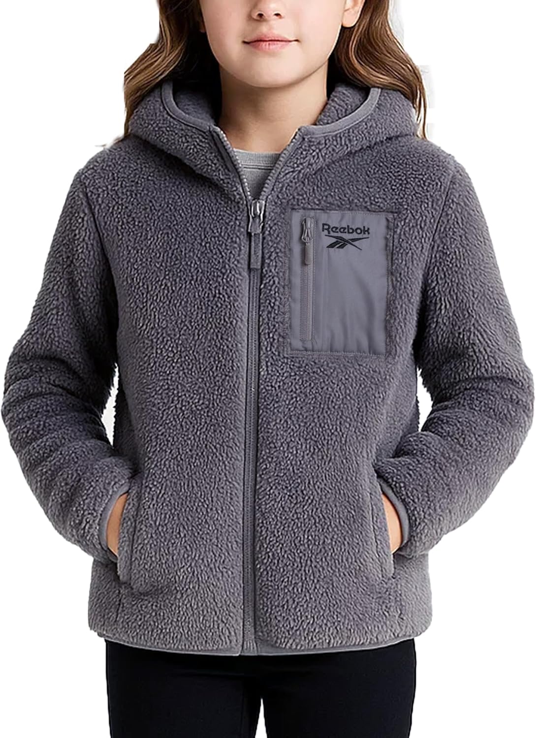 Reebok Girls Fleece Jacket - Cozy Sherpa Coat for Winter Wear
