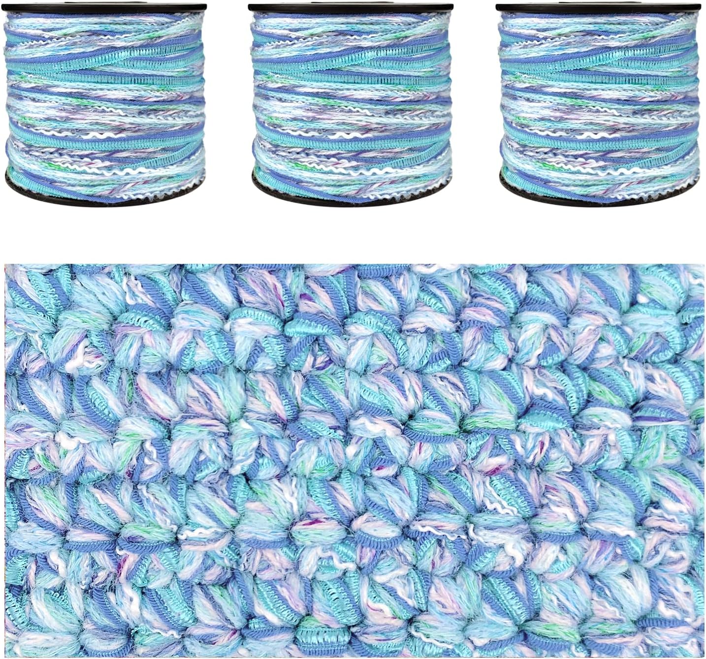 Hand-Blended Multifiber Multicolored Fancy Yarn for Crafts