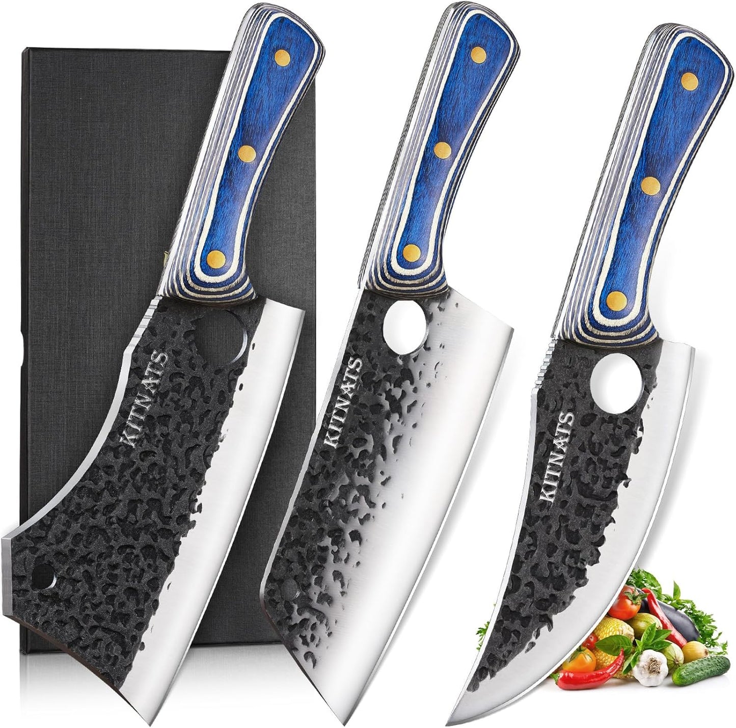 3PCS Butcher Knife Set - Heavy Duty Cleaver & Viking Chef Knife