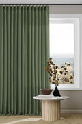Thick Linen Olive Green Curtains 96 in - Pinch Pleat, Memory Trained
