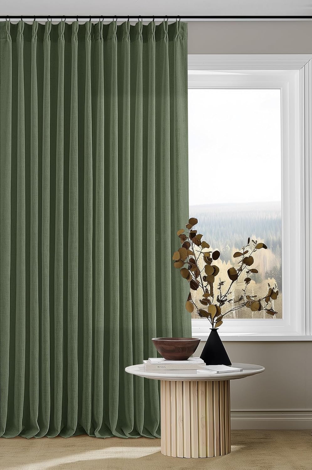 Thick Linen Olive Green Curtains 96 Inches Long for Aesthetic Rooms